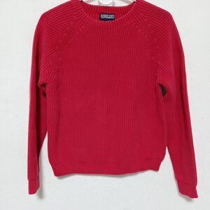 Vintage Lands End Red Sweater USA Made Womens Small 100% Cotton Knit Made In USA